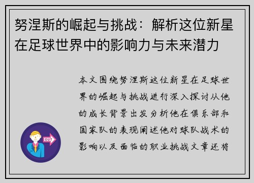 努涅斯的崛起与挑战：解析这位新星在足球世界中的影响力与未来潜力