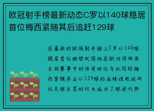 欧冠射手榜最新动态C罗以140球稳居首位梅西紧随其后追赶129球